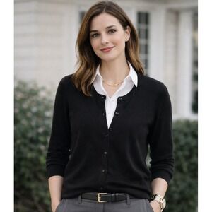 GAP Womens Sweater XL Black Cotton Blend Crew Neck Cardigan Classic Preppy Work